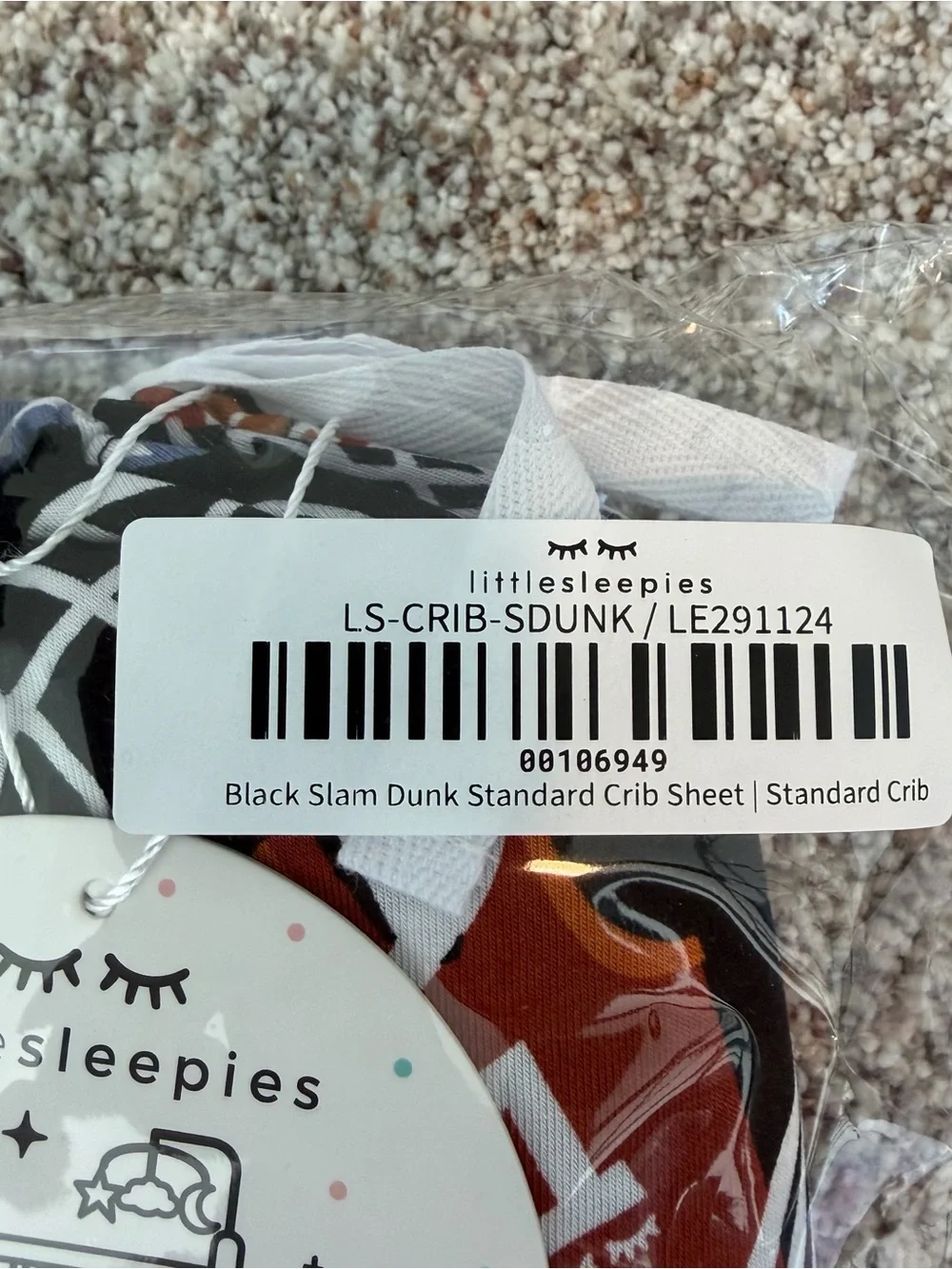 NWT Little Sleepies Black Slam Dunk Standard Crib Sheet Basketball